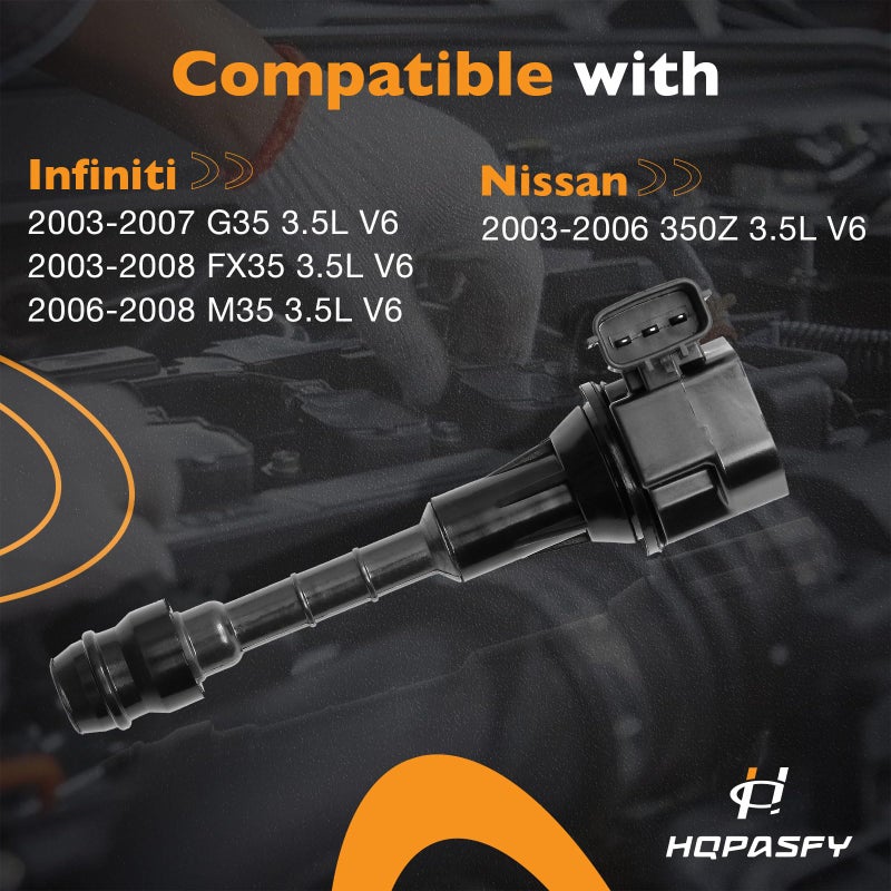 HQPASFY Ignition Coil Packs, Compatible with 2003-2008 Infiniti G35/FX35/M35, 2003-2006 Nissan 350Z 3.5L V6, Replaces# 22448-AL61C, UF401 (6PCS) - Image 2